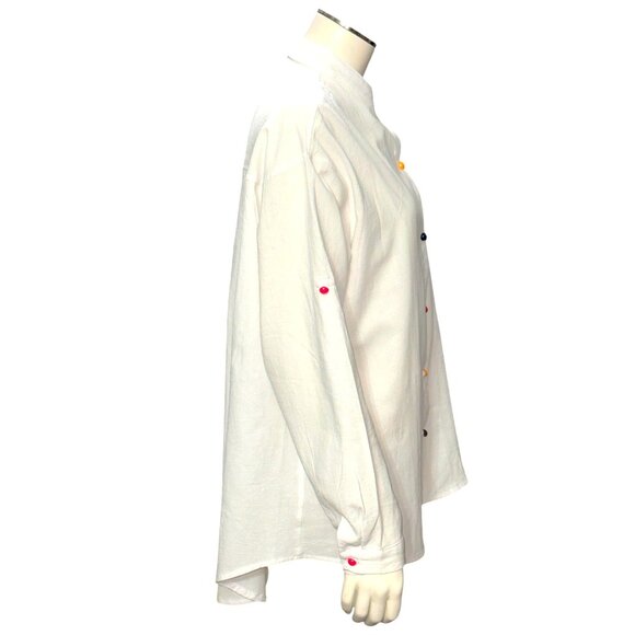 CCC Oversized White Button Up Shirt Colorful Buttons High Low Hem Casual Wear 3X - Picture 4 of 6